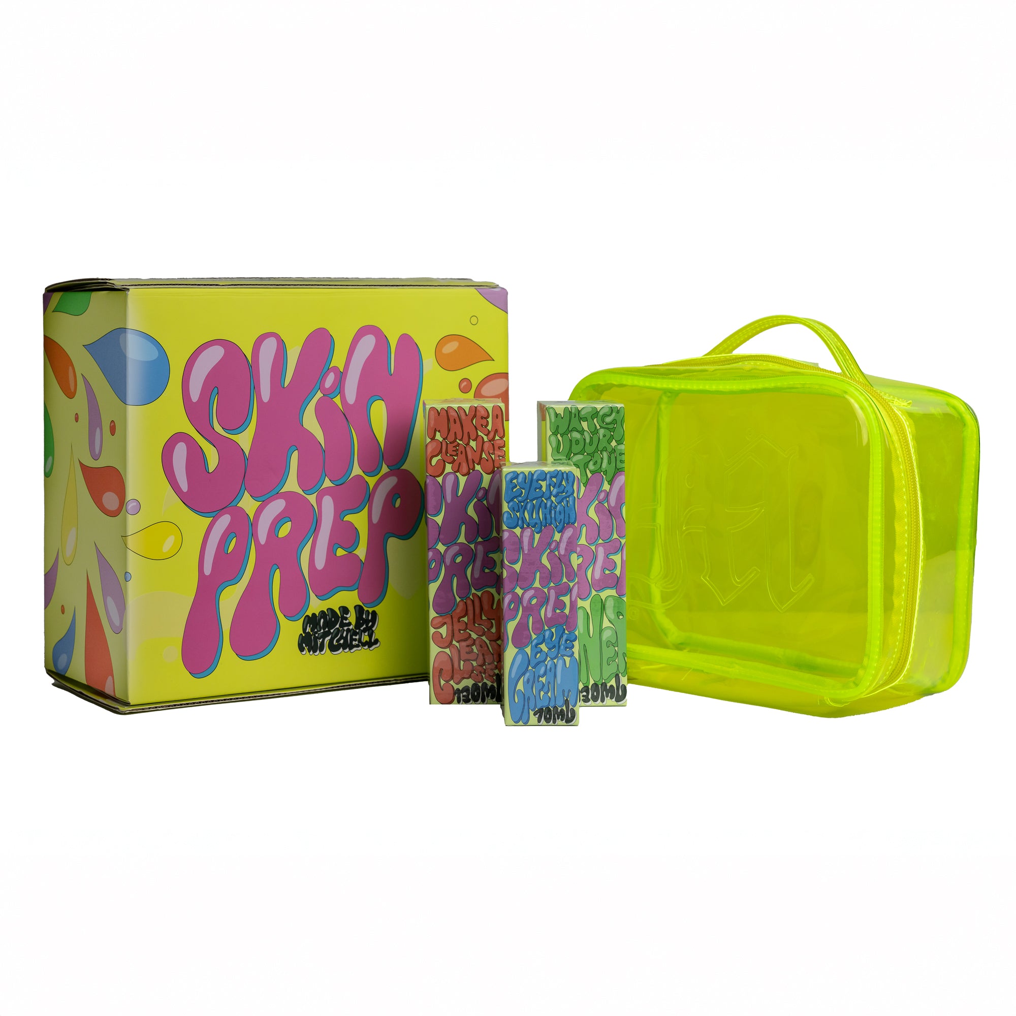 Skin Prep Green Jelly Makeup Bag with Three Skin Items